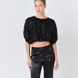 Sequins Cropped Puff Top