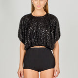 Sequins Cropped Puff Top