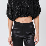Sequins Cropped Puff Top