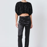 Sequins Cropped Puff Top