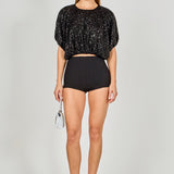 Sequins Cropped Puff Top
