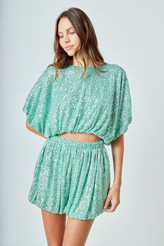 Sequins Cropped Puff Top
