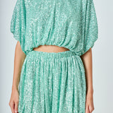 Sequins Cropped Puff Top