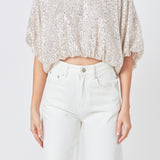 Sequins Cropped Puff Top