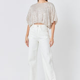 Sequins Cropped Puff Top