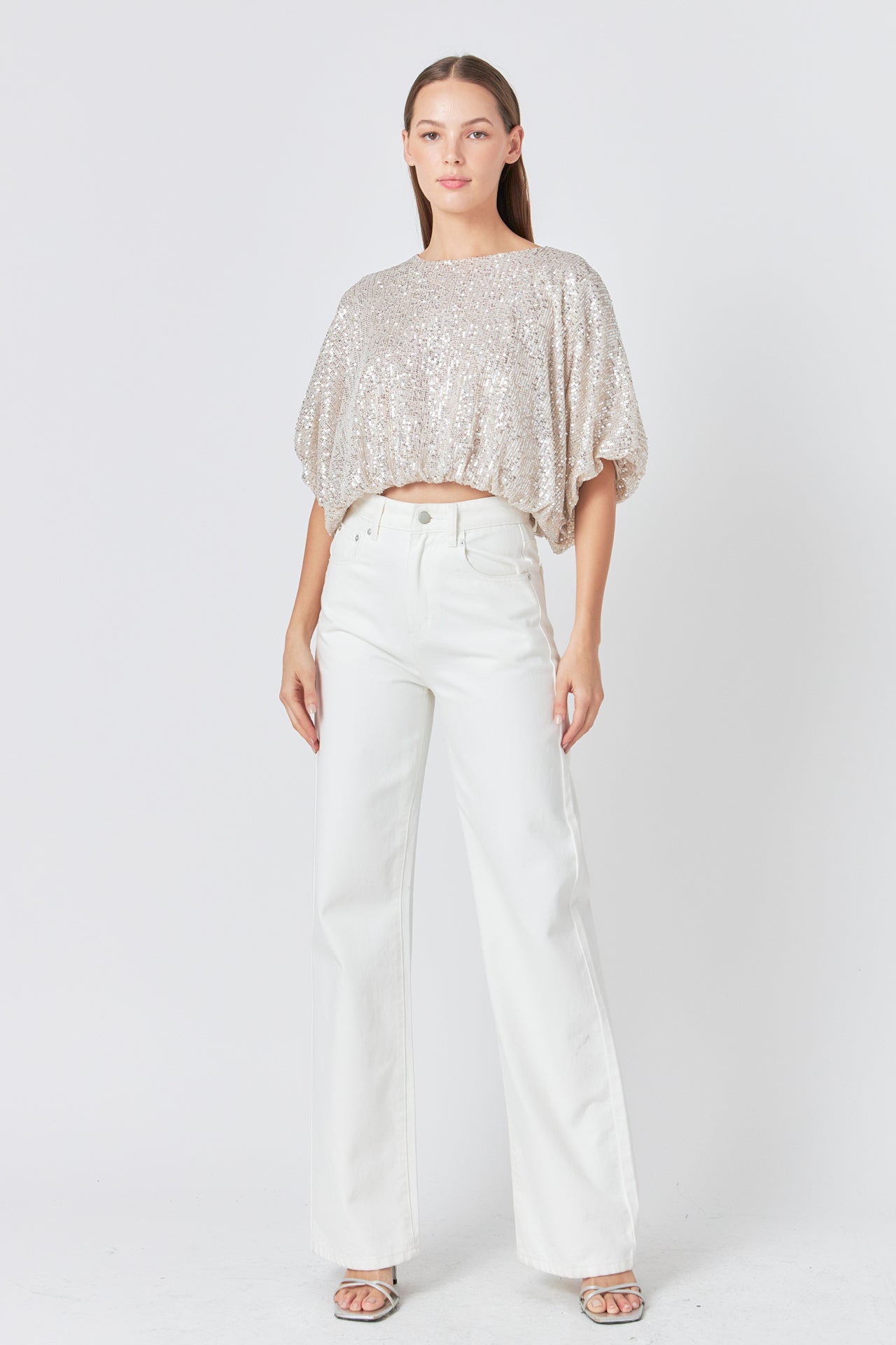 Sequins Cropped Puff Top