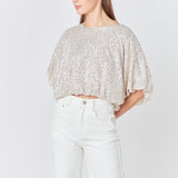 Sequins Cropped Puff Top