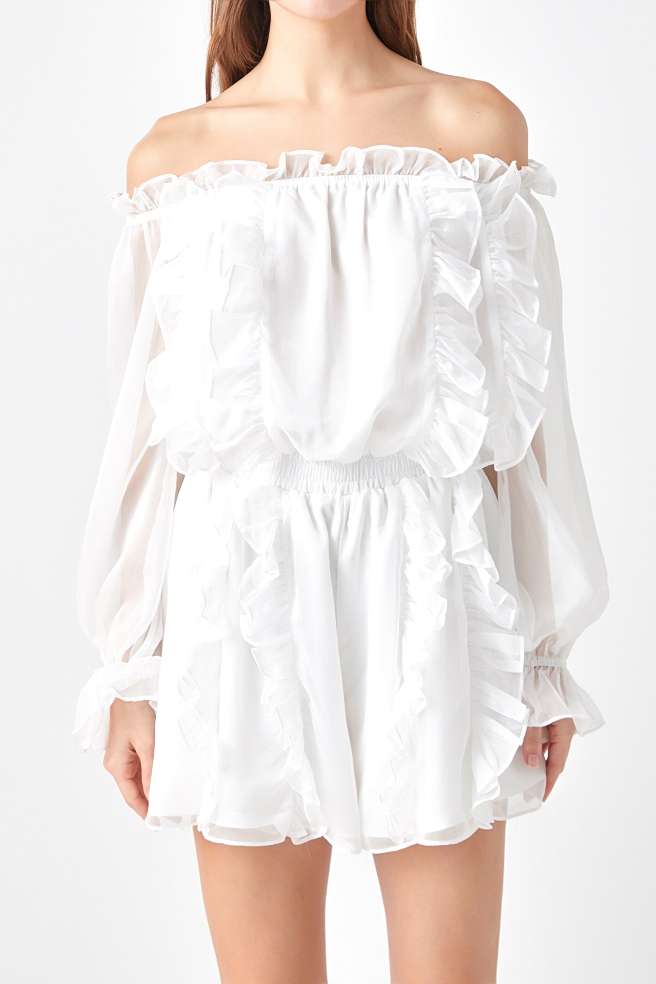 Endless Rose - Off the Shoulder Ruffled Romper - Rompers in Women's Clothing available at endlessrose.com
