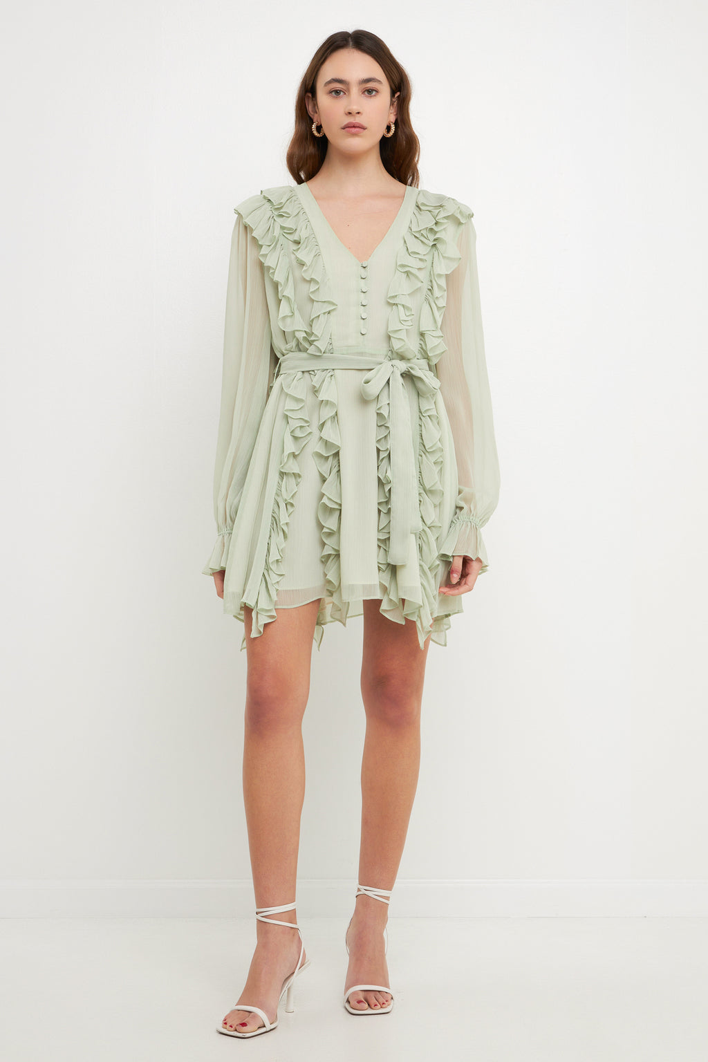 Button Down Ruffle Mini Dress