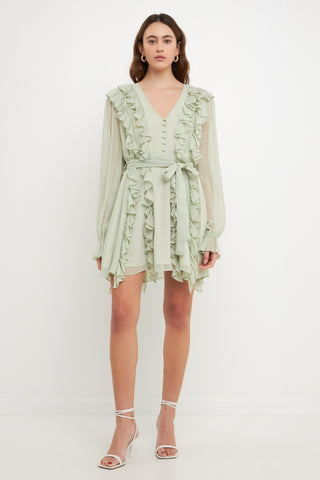 Button Down Ruffle Mini Dress