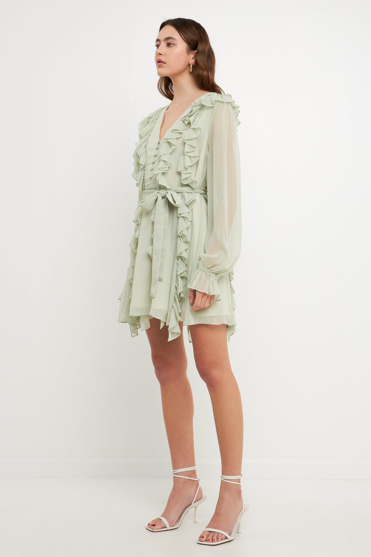 Button Down Ruffle Mini Dress
