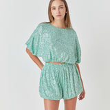 Sequins Blouson Shorts