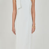 One Shoulder Bow Accent Midi Dress