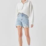 Destroyed Hem Denim Shorts
