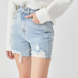 Destroyed Hem Denim Shorts