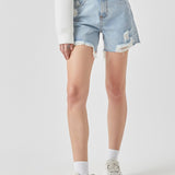 Destroyed Hem Denim Shorts