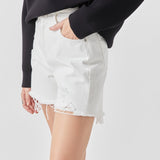 Destroyed Hem Denim Shorts