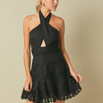 Endless Rose - Halter Neck Lace Trim Dress Pink / L Endless Rose - Halter Neck Lace Trim Dress Pink / L