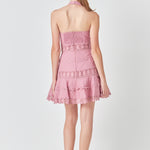 endless rose plunging neck lace trim dress Endless Rose Plunging Neckline Lace Trim Sleeveless Fitted A-line Mini Dress