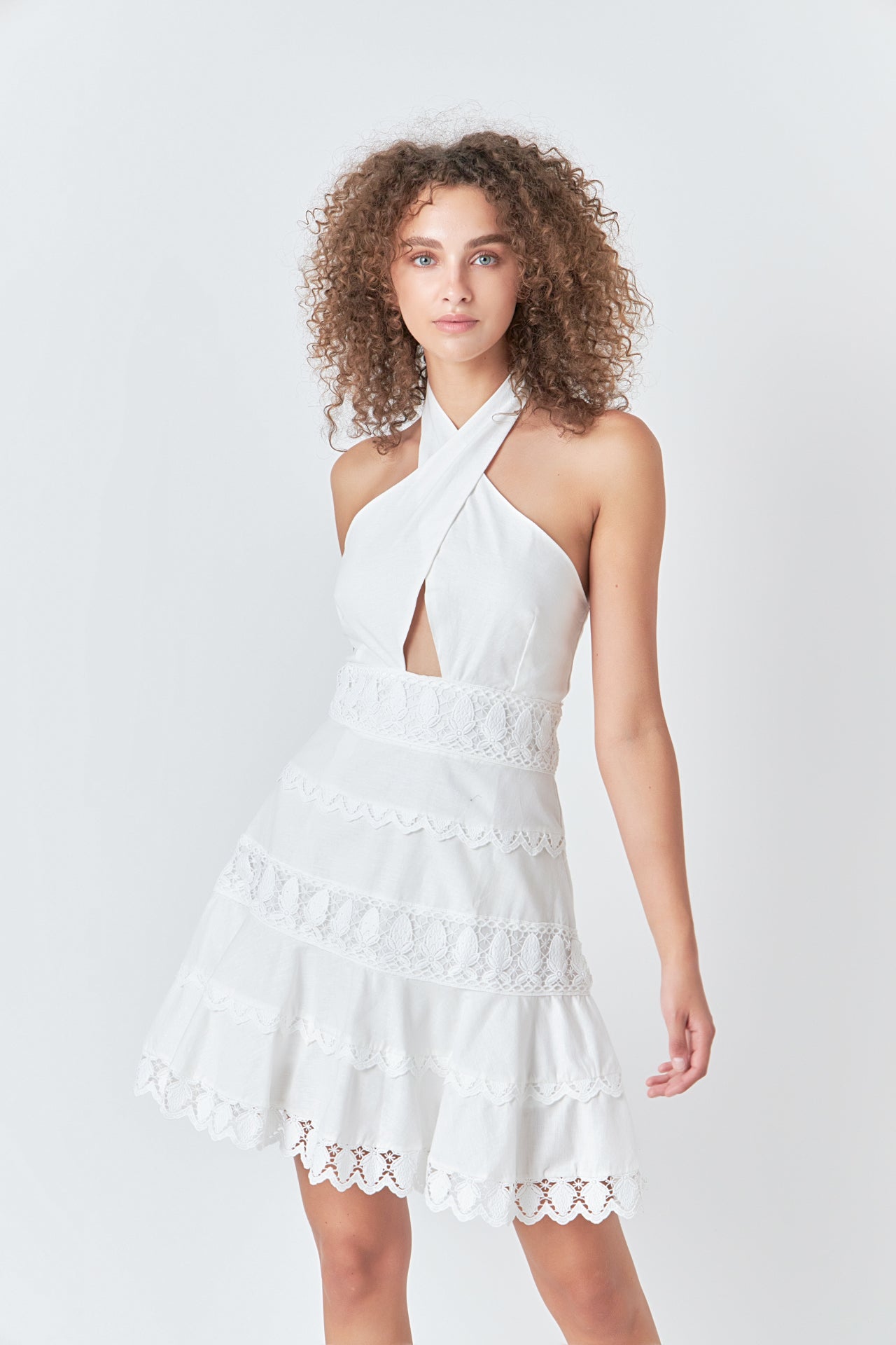 Halter Neck Lace Trim Dress