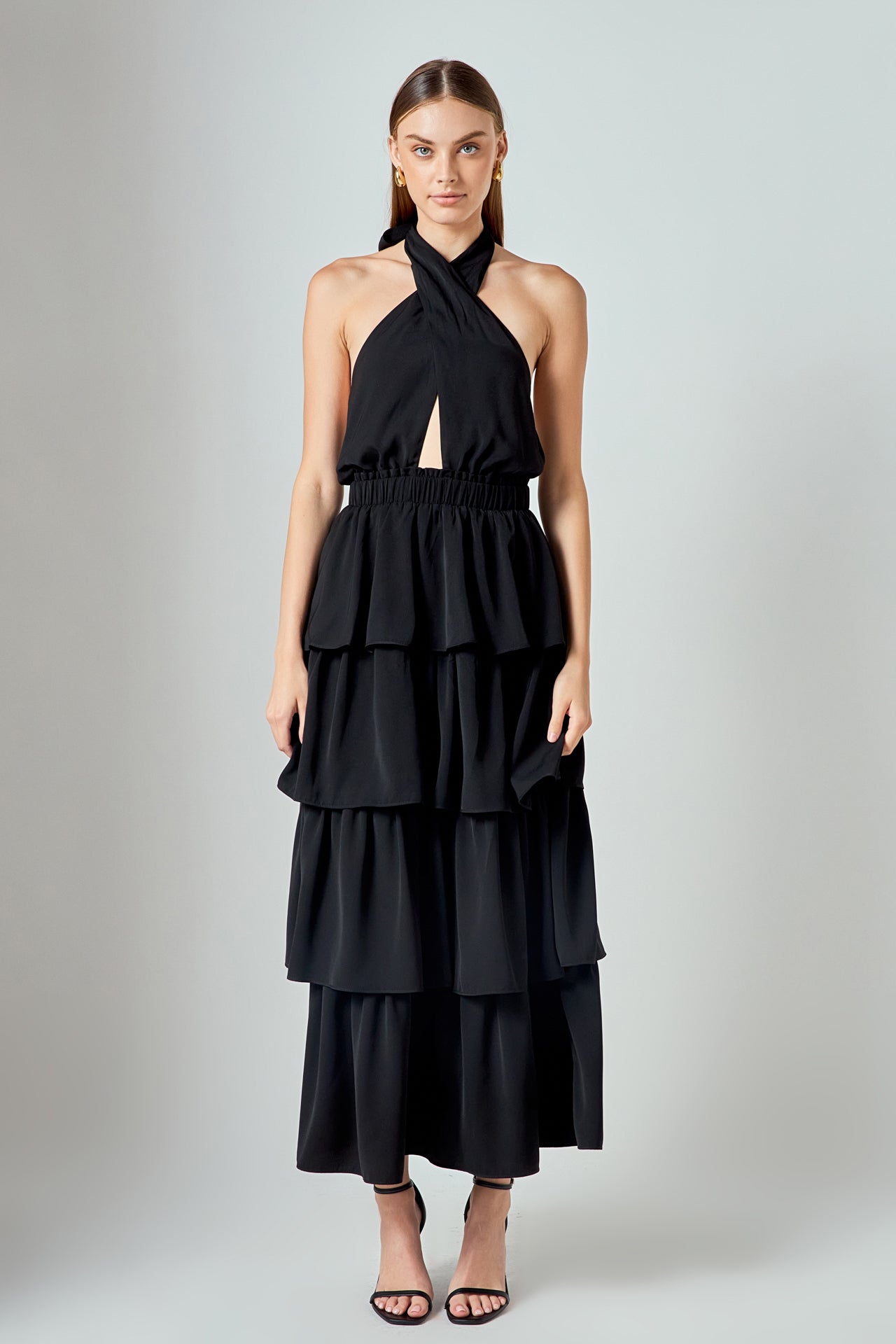 Endless Rose Halter Neck Tiered Maxi Dress - Black Endless Rose Halter Neck Tiered Maxi Dress - Black