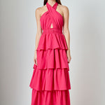 endless rose crossed halter neck tiered maxi dress endless rose Crossed Halter Neck Tiered Maxi Dress