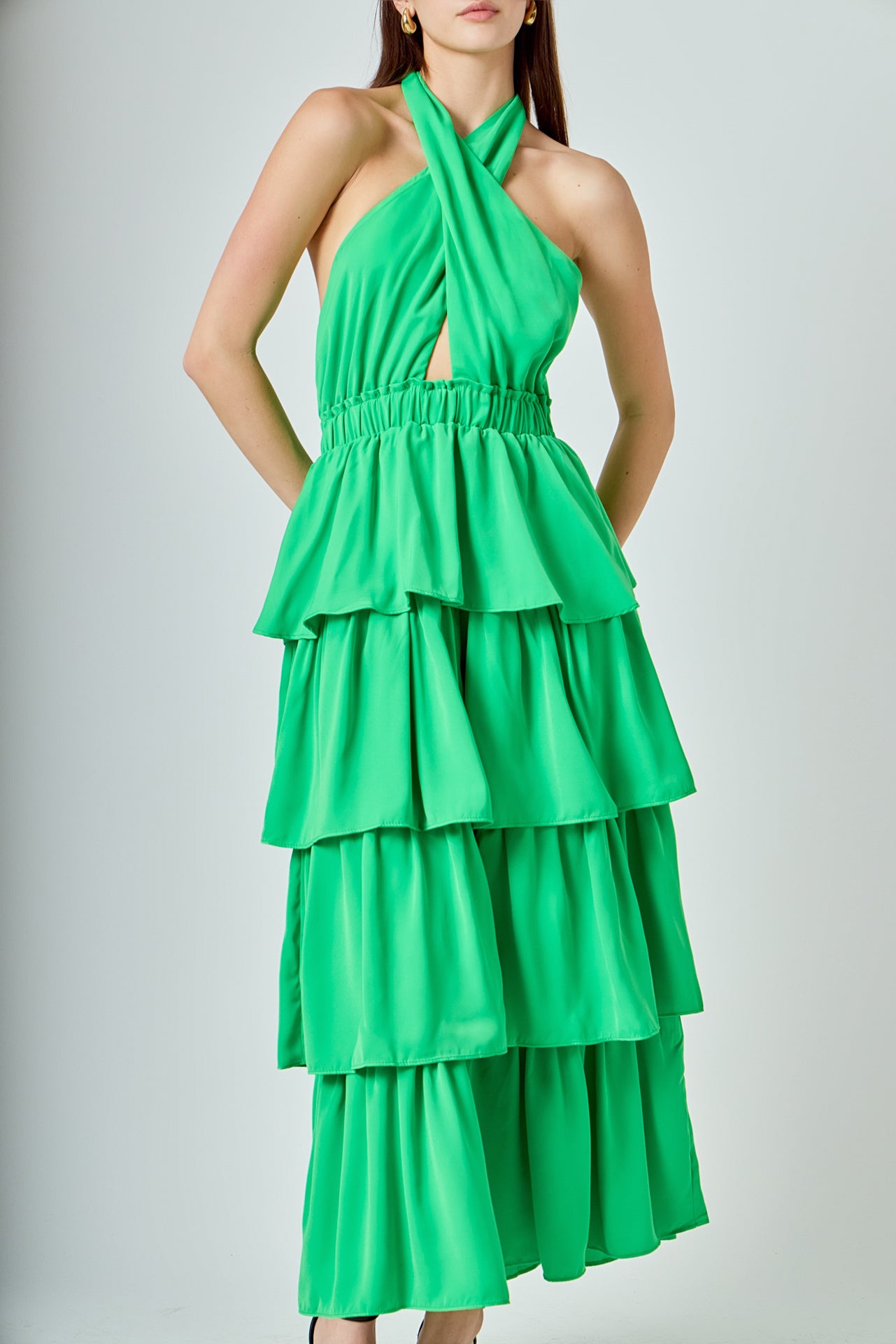 Endless Rose Halter Neck Tiered Maxi Dress - Black Endless Rose Halter Neck Tiered Maxi Dress - Black