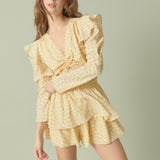 Ruched Front Long Sleeve Floral Romper