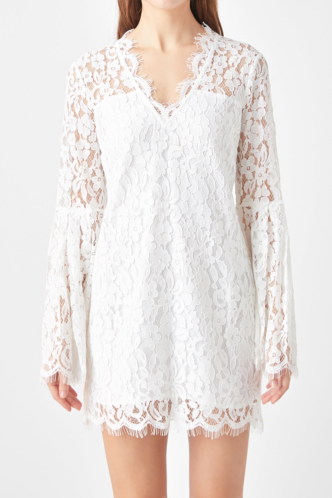 Bell Sleeve V-Neck Lace Dress