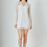 Bell Sleeve V-Neck Lace Dress