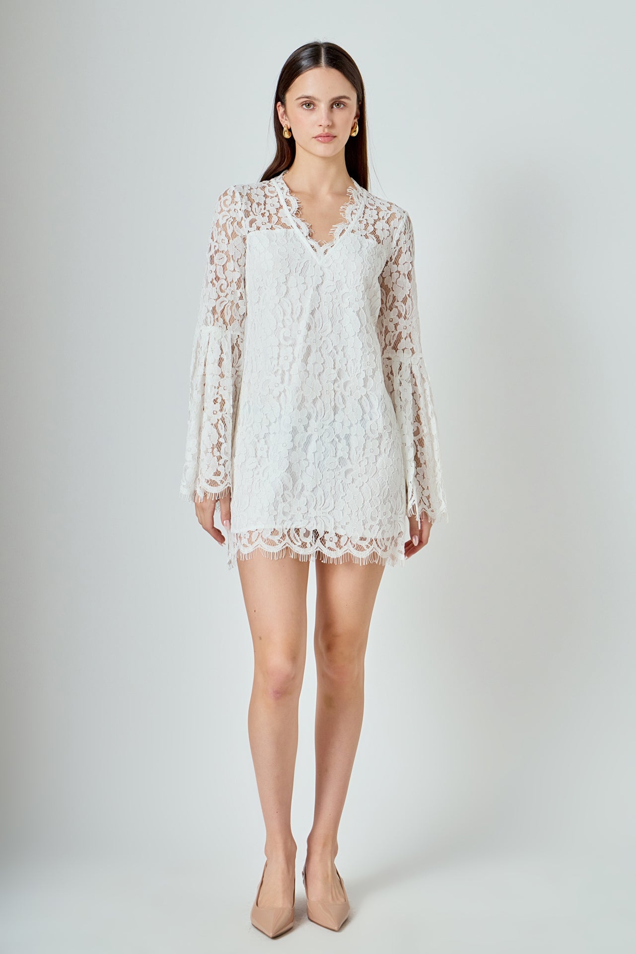 Endless Rose Women's Bell Sleeves V Neck Lace Dress