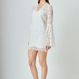 Bell Sleeve V-Neck Lace Dress