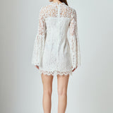 Bell Sleeve V-Neck Lace Dress