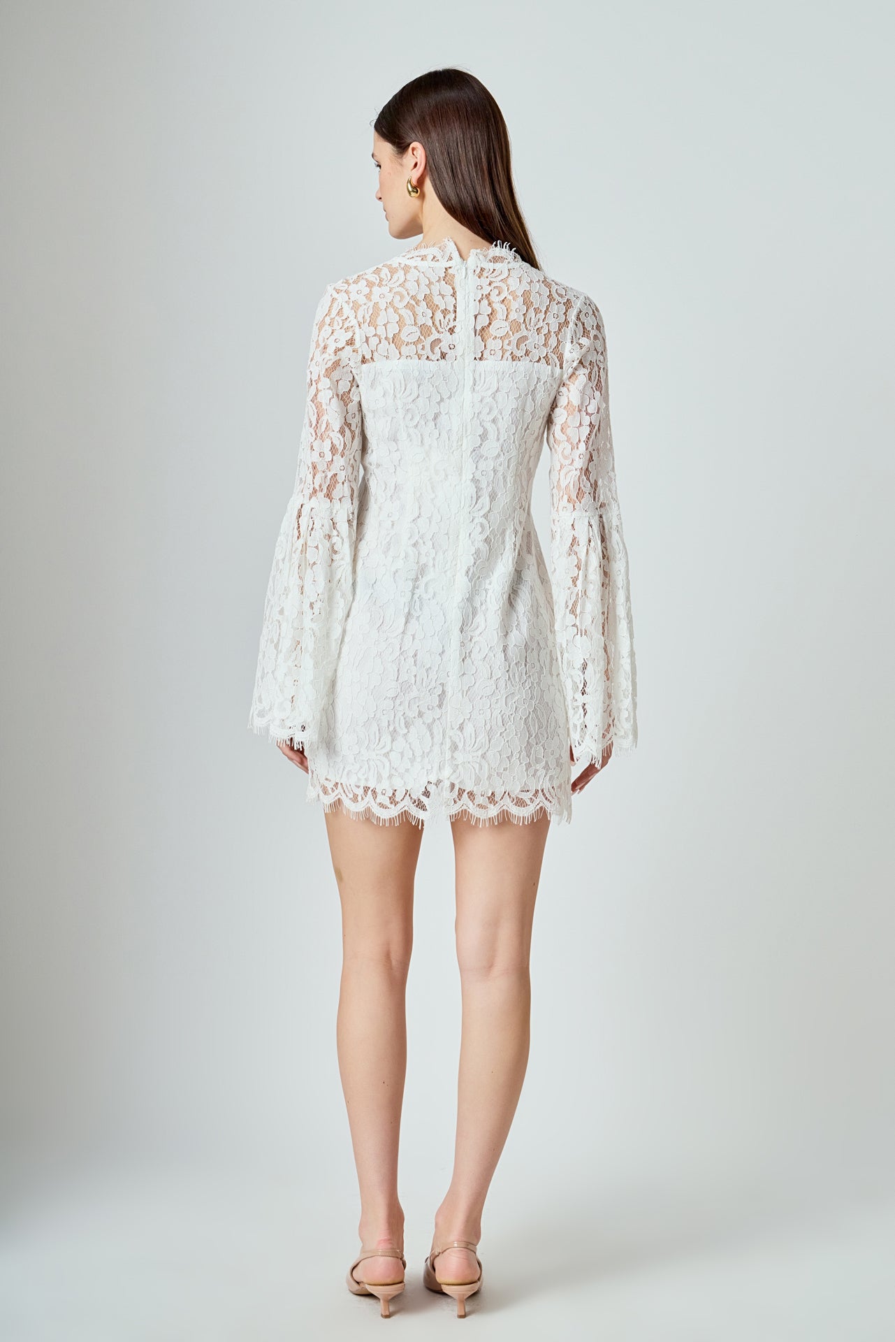 Endless Rose - Bell Sleeve V-Neck Lace Dress Ivory / XS Endless Rose - Bell Sleeve V-Neck Lace Dress Ivory / XS