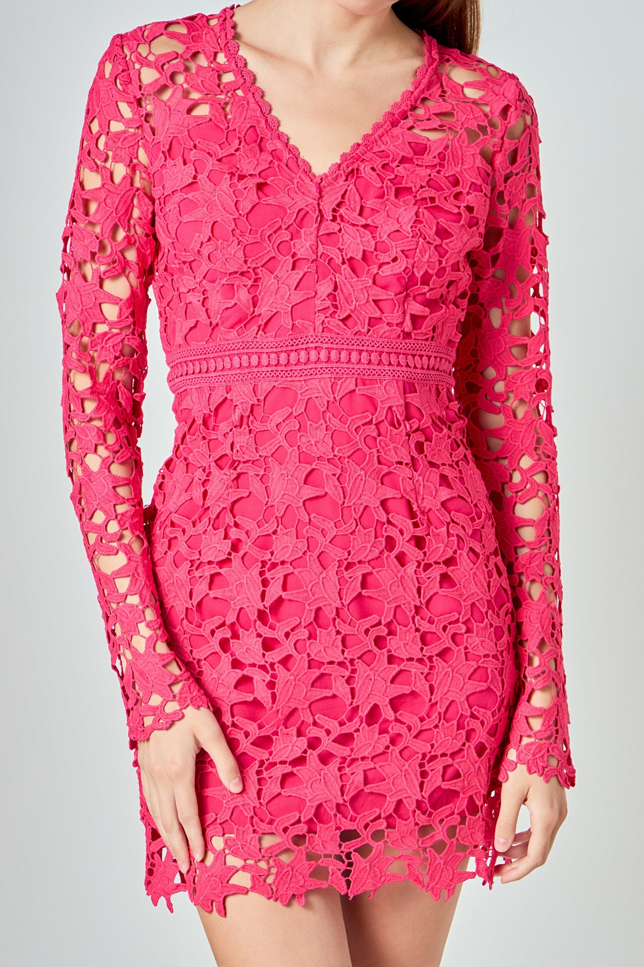fuchsia lace mini dress A Line V Neck Layered Fuchsia Lace Prom Dresses, Fuchsia Lace Homecomi jbydress