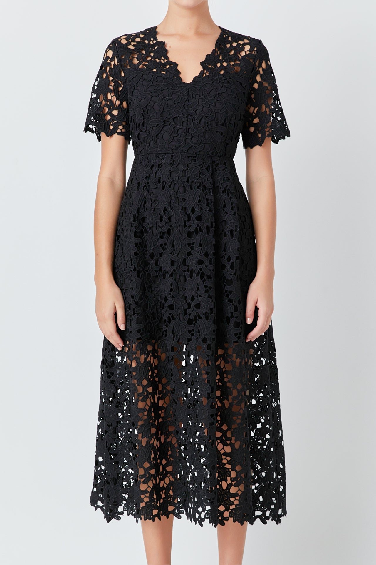 Endless Rose - All Over Lace Short Sleeves Midi Dress - Dresses in Women's Clothing available at endlessrose.com