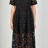 All Over Lace Short Sleeves Midi Dress