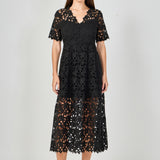 All Over Lace Short Sleeves Midi Dress
