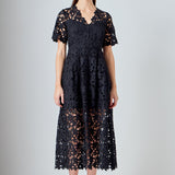 All Over Lace Short Sleeves Midi Dress