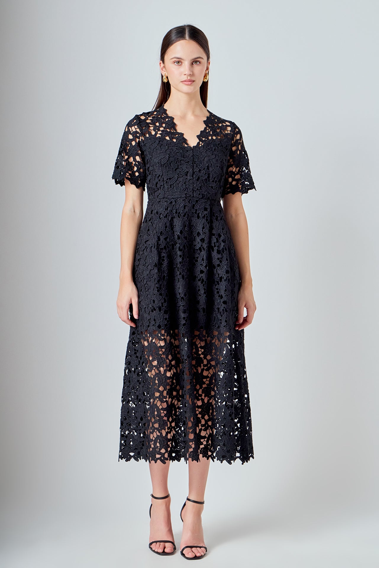 All Over Lace Short Sleeves Midi Dress