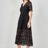 All Over Lace Short Sleeves Midi Dress
