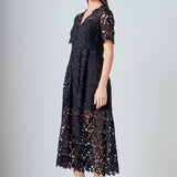 All Over Lace Short Sleeves Midi Dress