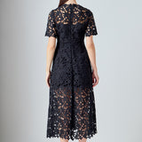 All Over Lace Short Sleeves Midi Dress