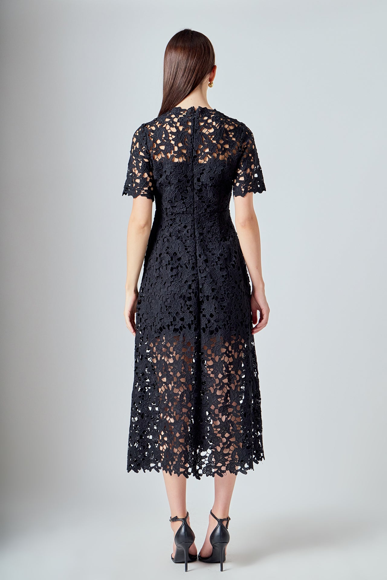 Endless Rose - All Over Lace Short Sleeves Midi Dress White / XS Endless Rose - All Over Lace Short Sleeves Midi Dress White / XS