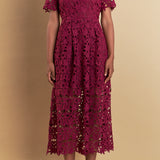 All Over Lace Short Sleeves Midi Dress