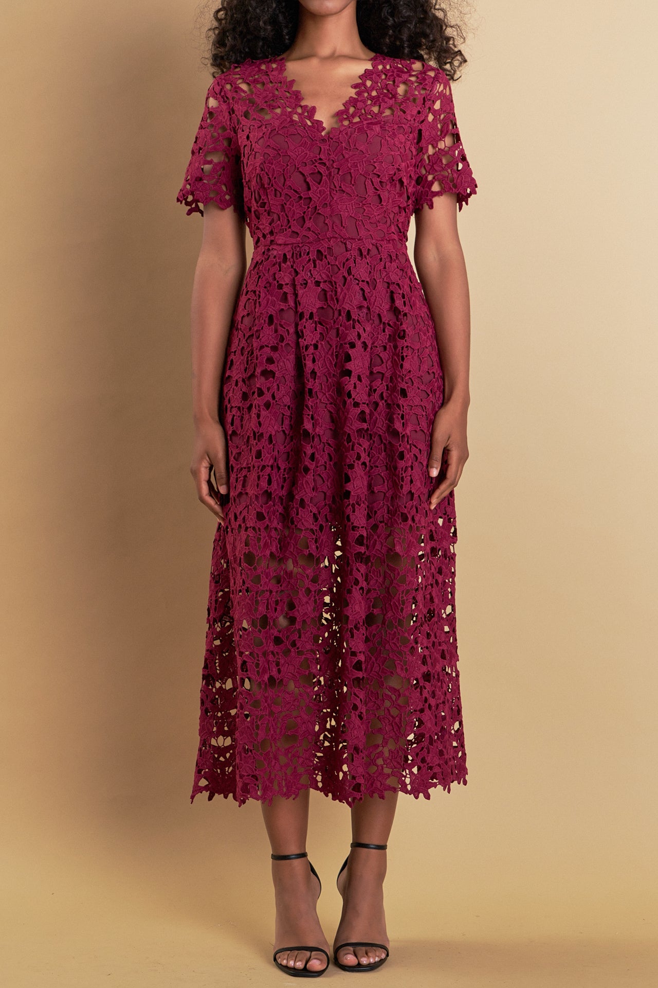 All Over Lace Short Sleeves Midi Dress – Endless Rose