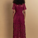 All Over Lace Short Sleeves Midi Dress