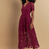 All Over Lace Short Sleeves Midi Dress