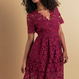 All Over Lace Short Sleeves Midi Dress