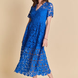 All Over Lace Short Sleeves Midi Dress
